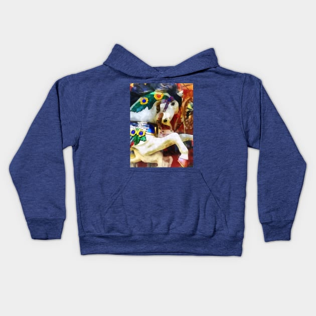 Carnival Midway - Carousel Horse Closeup Kids Hoodie by SusanSavad